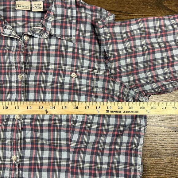 L.L.Bean Shirt Womens XL Red Gray Plaid Short Sleeve Button Front Cotton - Picture 4 of 7
